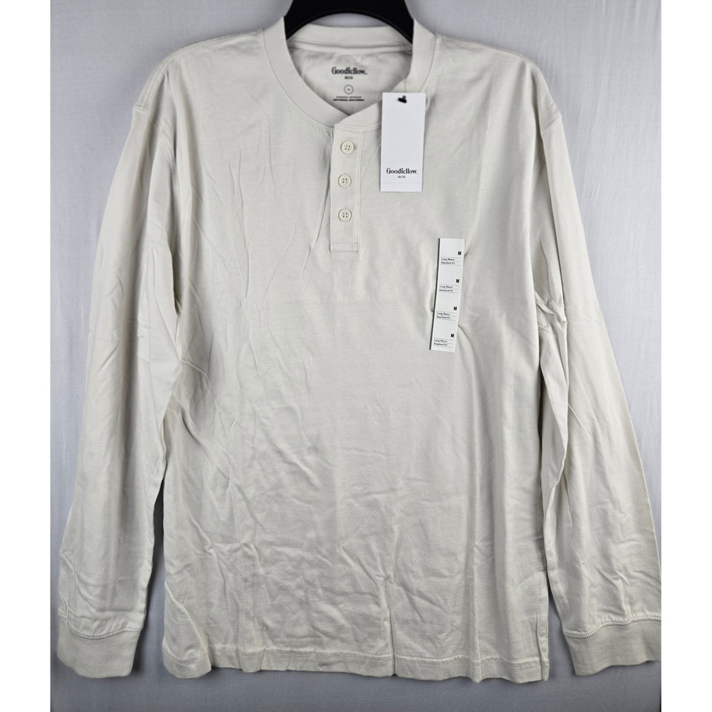 Goodfellow & Co Mens Long Sleeve Henley Shirt Cream Off-White Standard Fit M